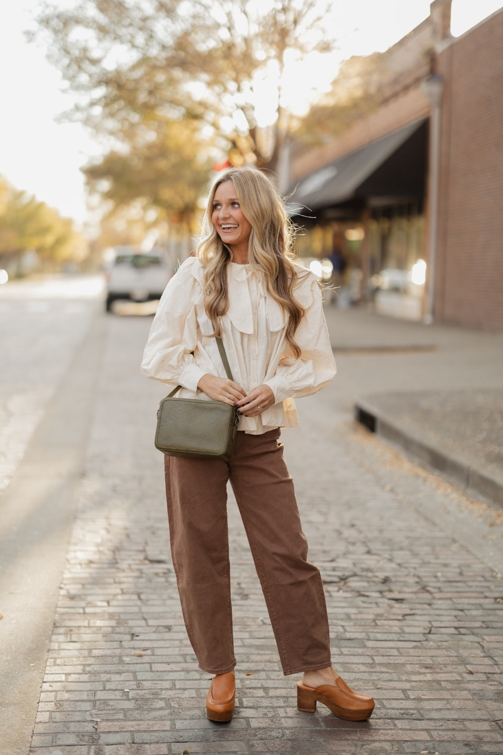 Medium Zipper Crossbody in Perforated Moss by Able