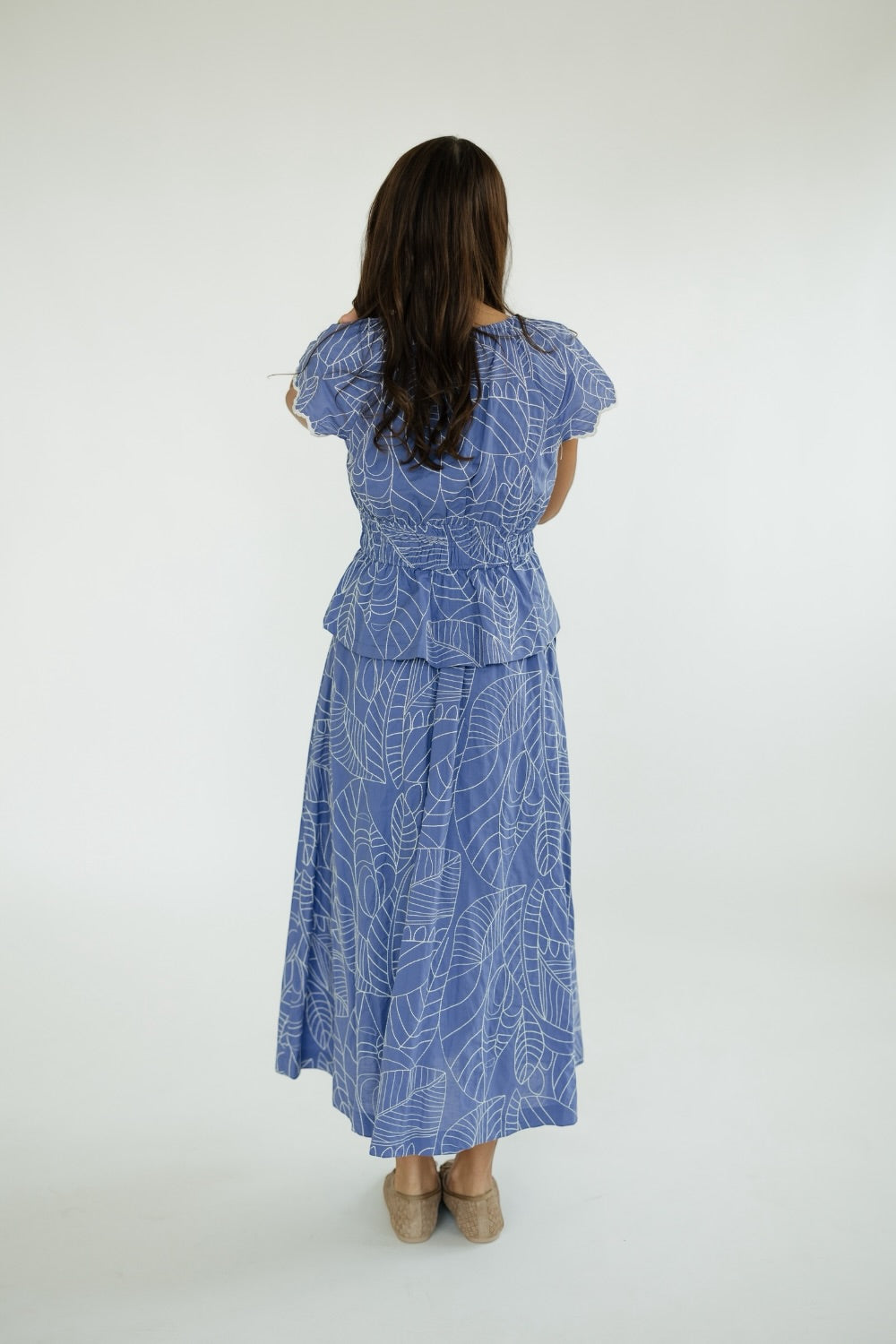 Blue Embroidered Flutter Sleeve Top