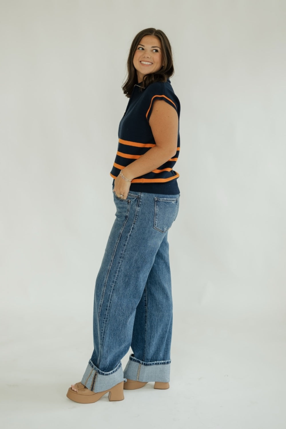 Celia Sweater in Navy/Orange