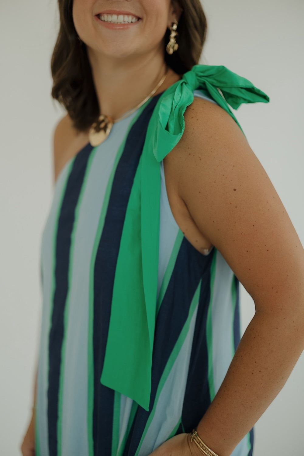 Savvy Striped One Shoulder Midi Dress