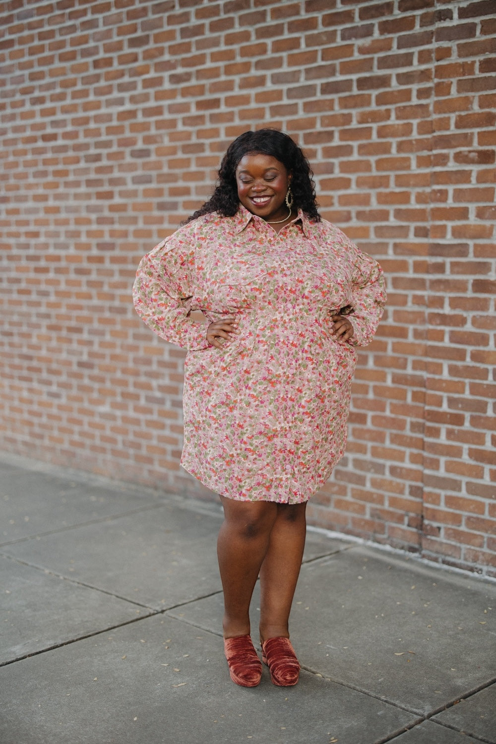 Emily Floral Corduroy Tucked Waist Dress
