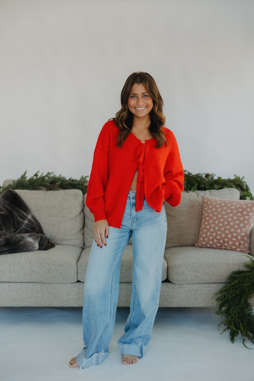 Rosie Tie Front Fuzzy Red Cardigan (S-3XL)