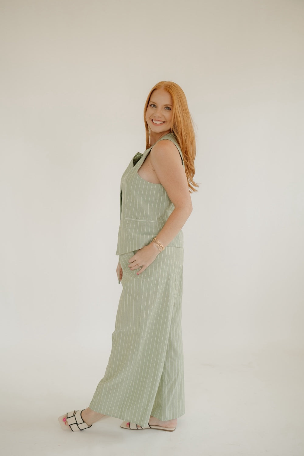 Matcha Pinstripe Tie Waist Pant (S-3XL)