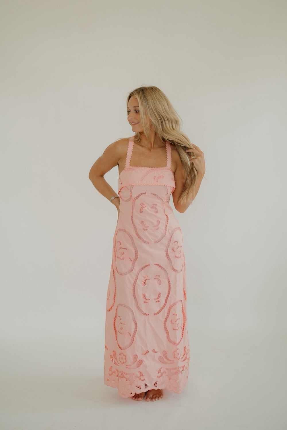 Palermo Coral Embroidered Dress