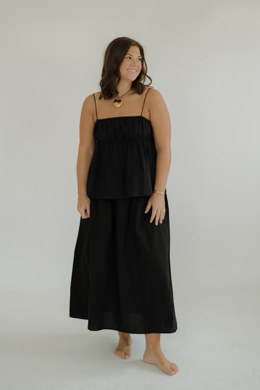 Black Seersucker Summer Maxi Skirt
