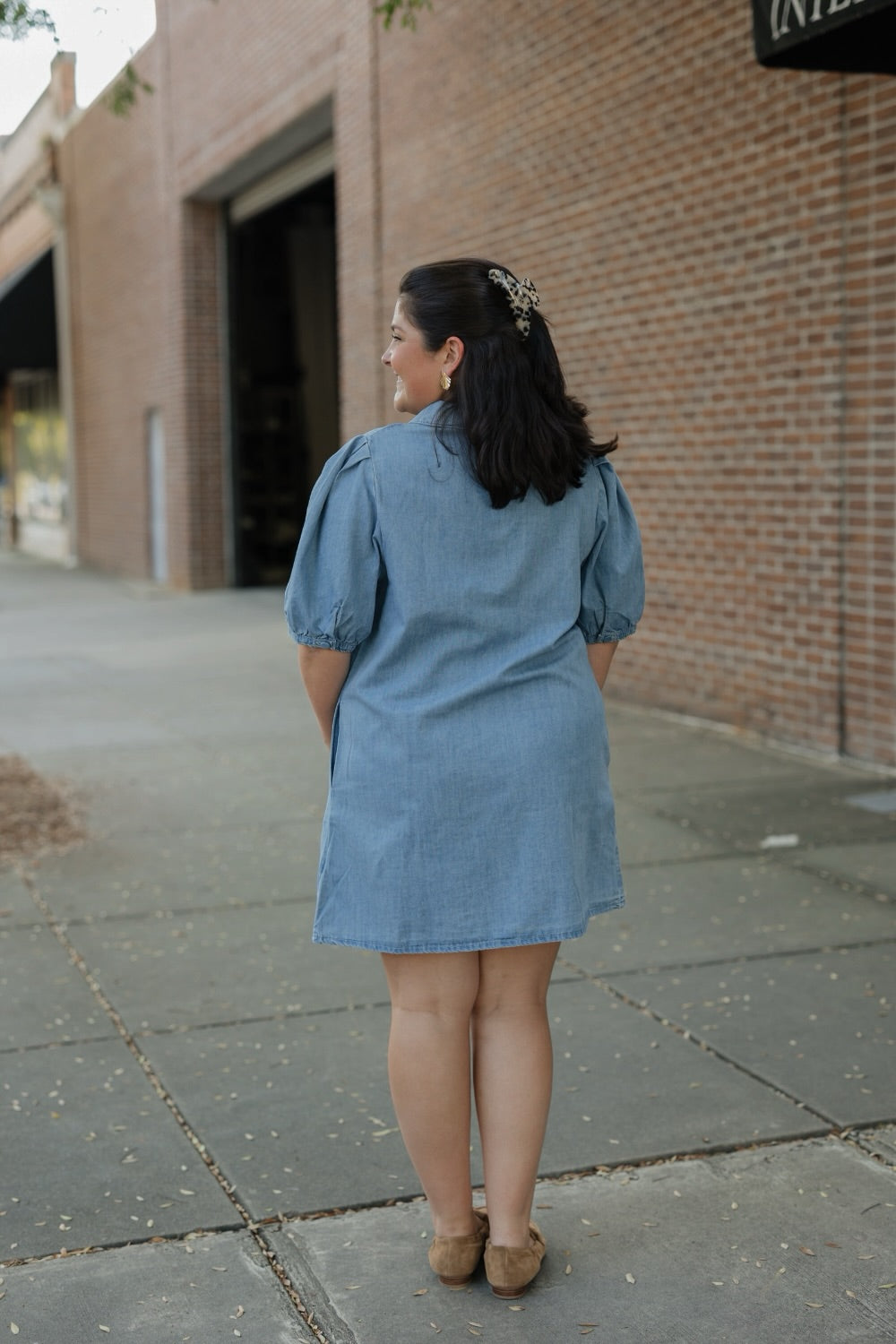 Peter Pan Collar Denim Dress (S-3XL)
