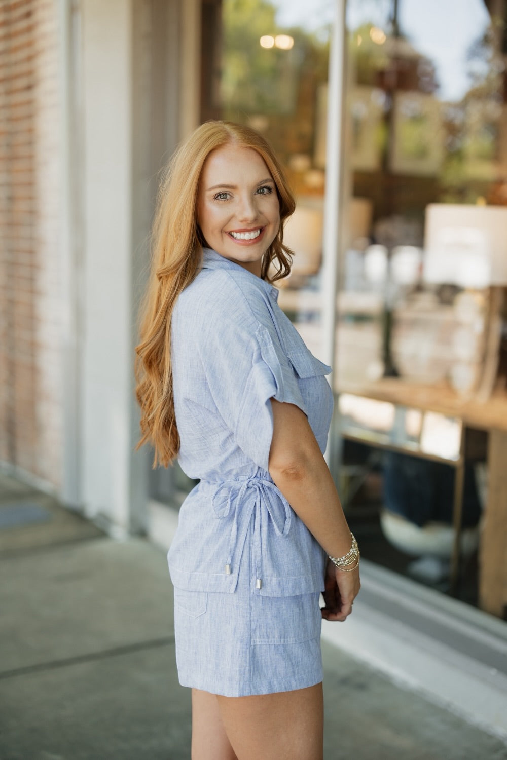 Chambray Tie Front Shorts (XS-XL)