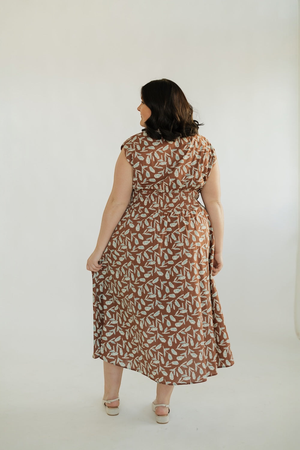 Syd Cinnamon Smocked Waist Zip Front Midi Dress (S-2XL)