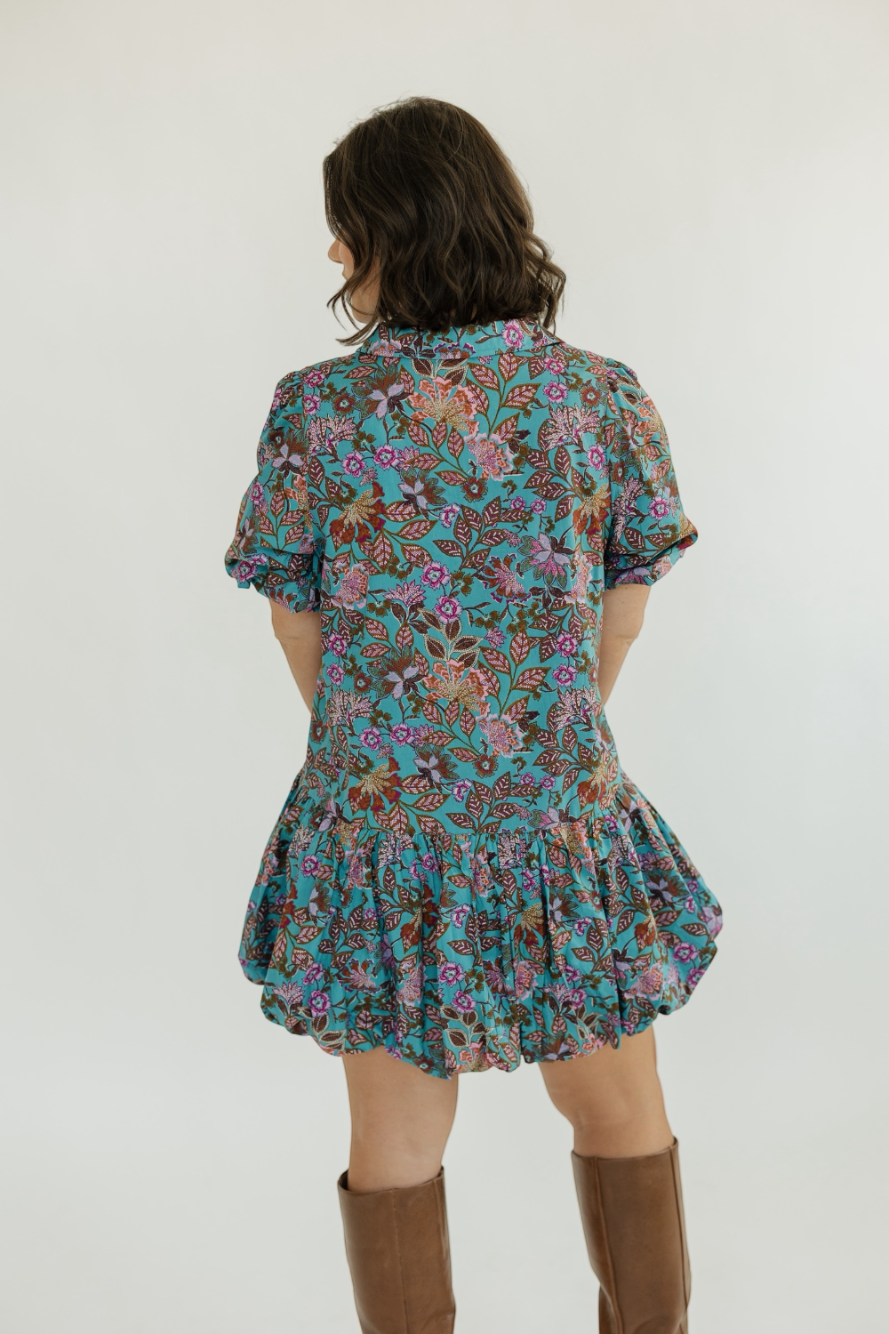 Stacci Bubble Hem Teal Floral Mini Dress (XS-3XL)