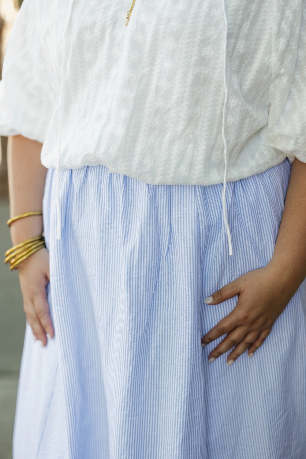 Cierra Sky Striped Midi Skirt