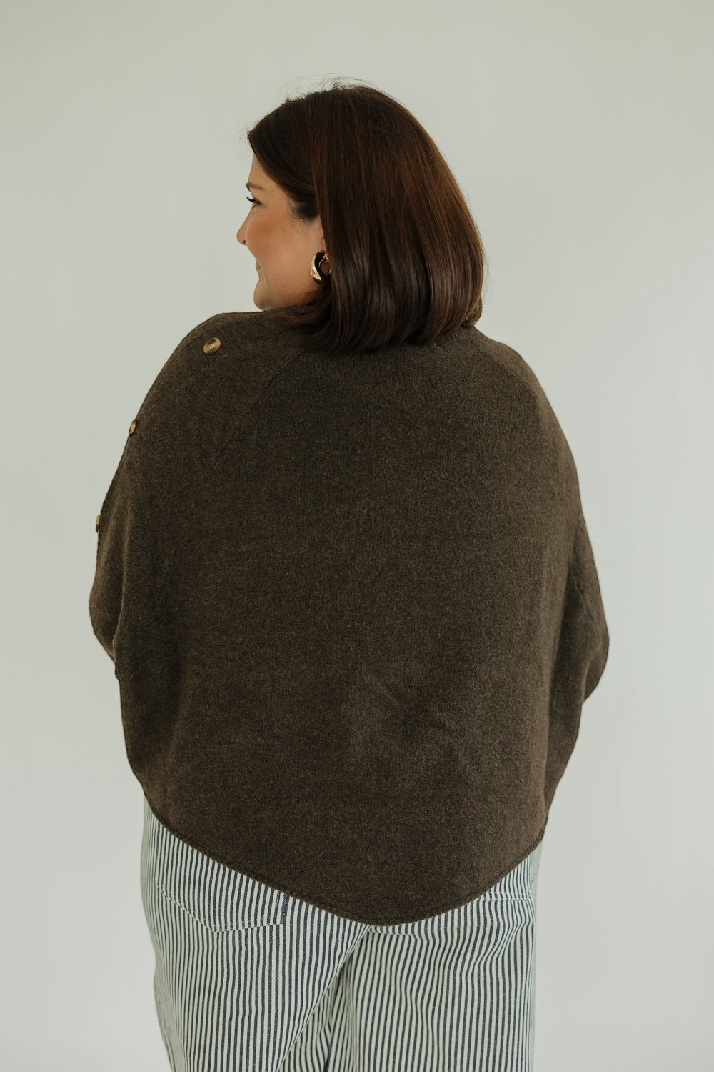 Cable Knit Button Poncho in Brown