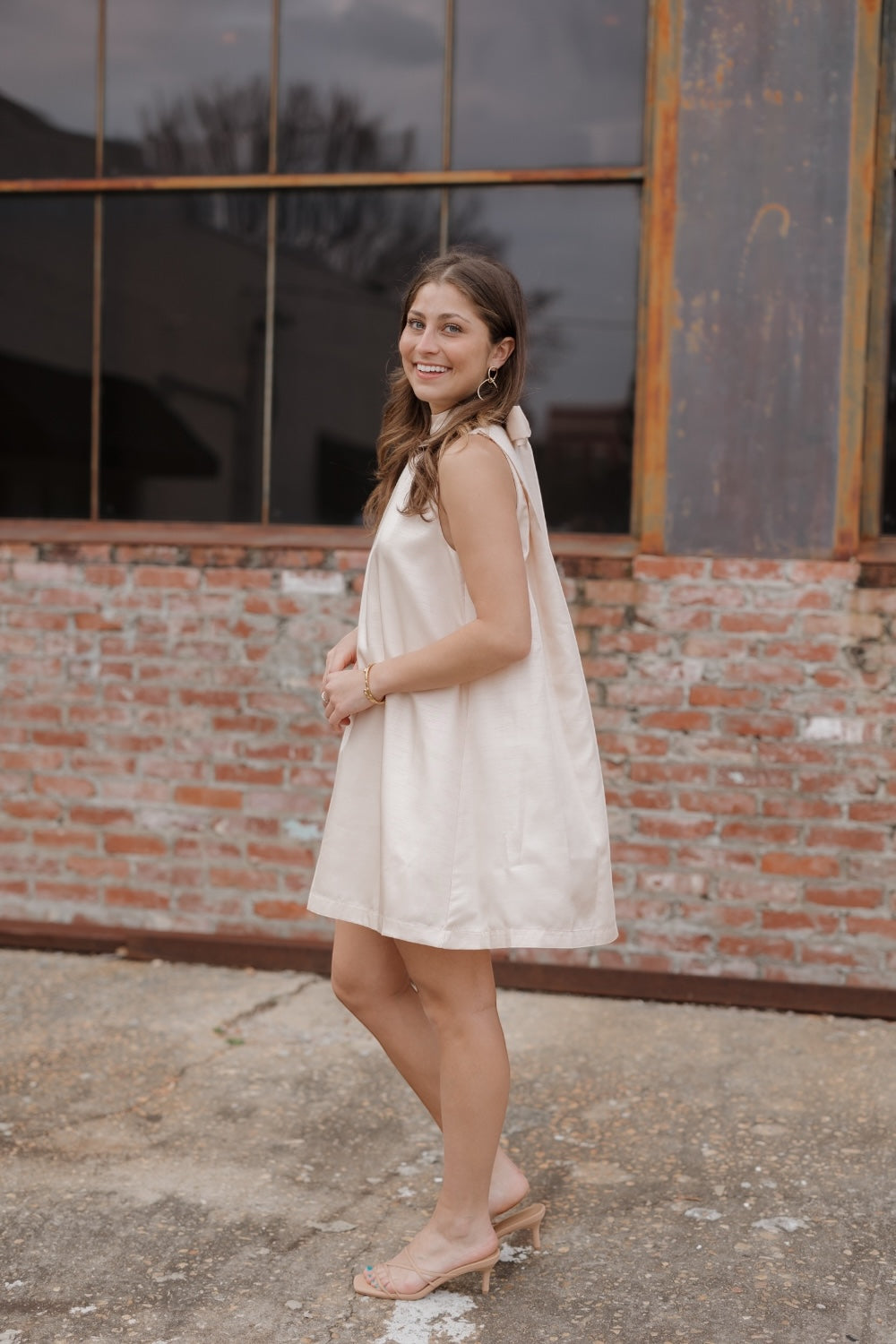 Champagne Tie Back Halter Dress