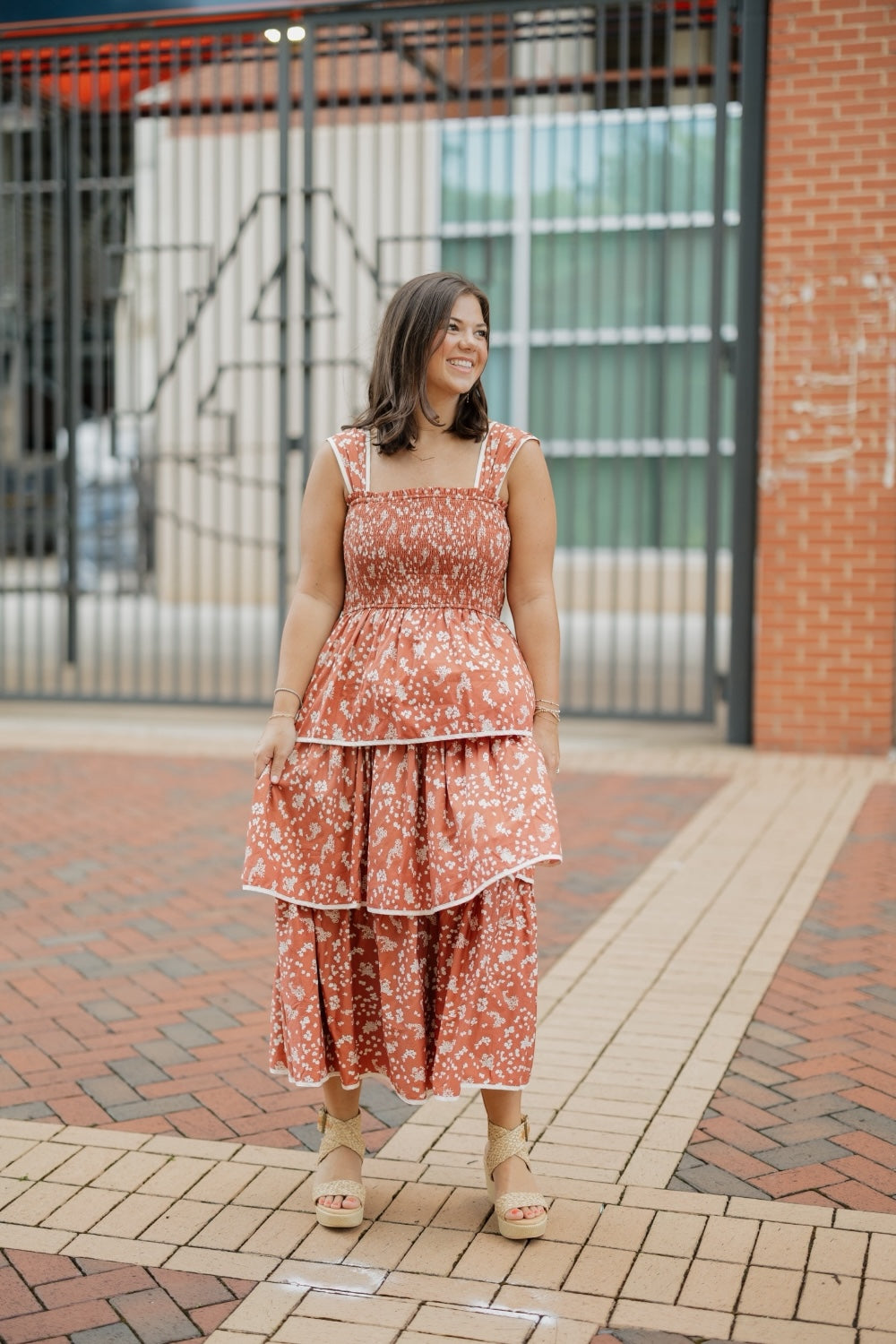 Aubrie Printed Tiered Midi Dress