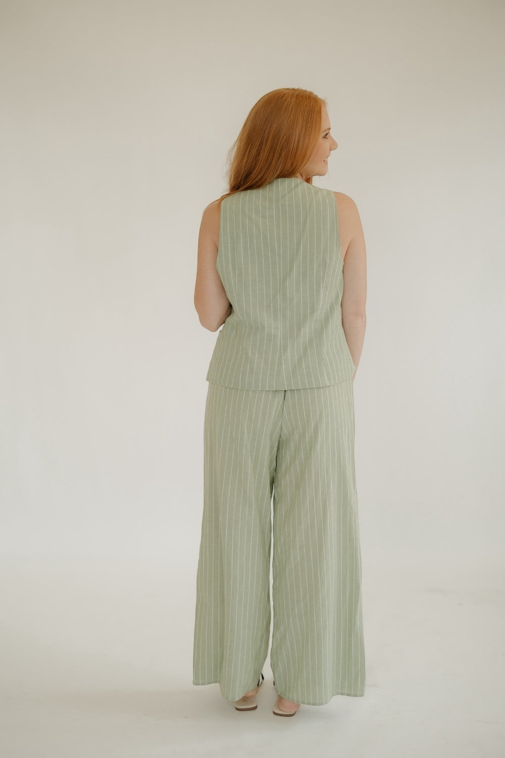 Matcha Pinstripe Tie Waist Pant (S-3XL)