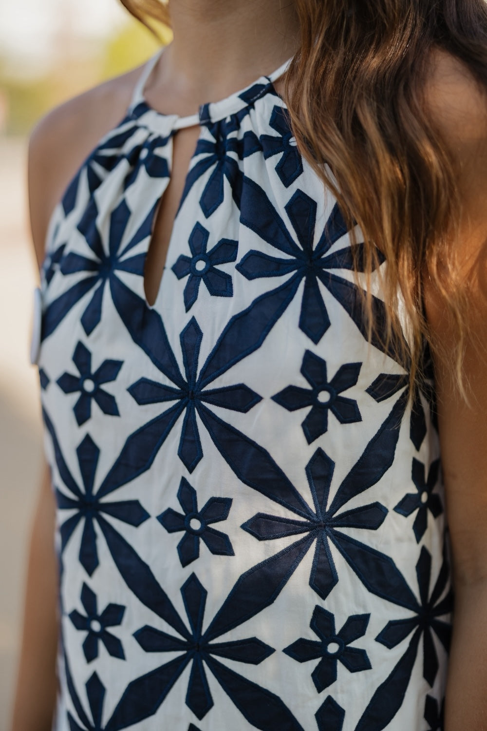 Hallie Navy Emroidered Halter Dress