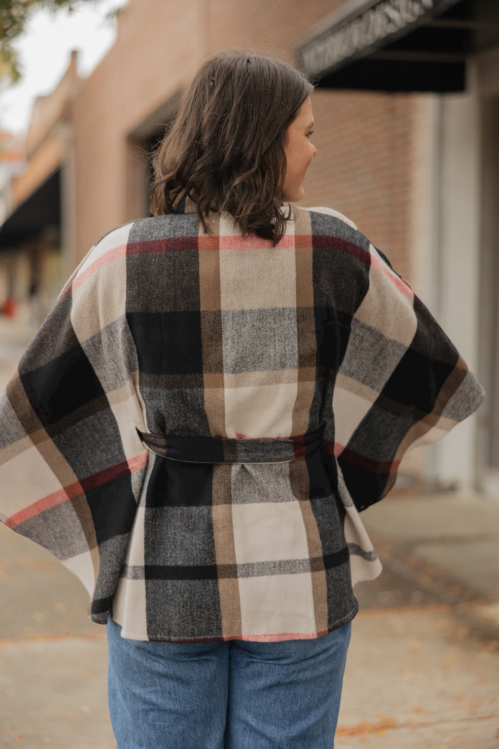 Black Plaid Belted Wrap
