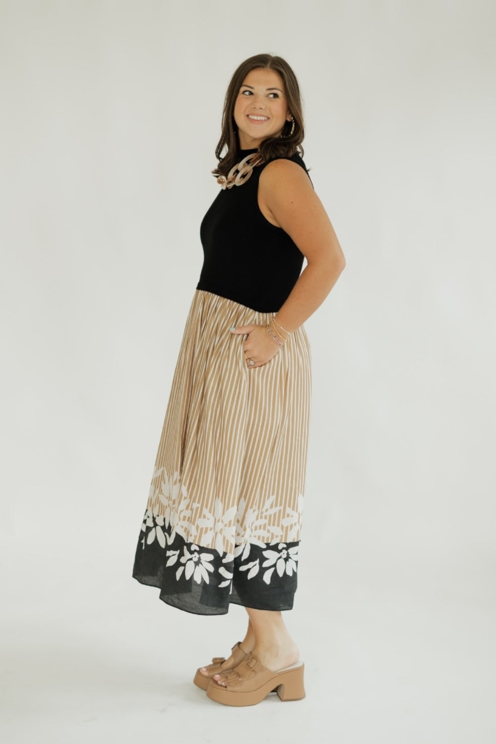Sarah Mixed Media Midi Dress