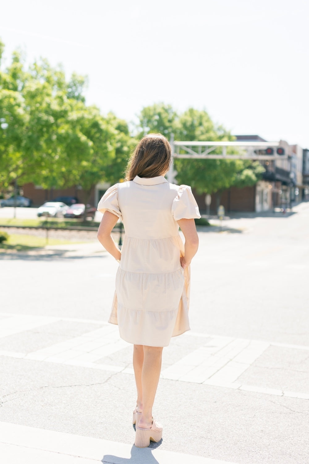 Dinna Taupe Smocked Button Down Dress (S-2XL)