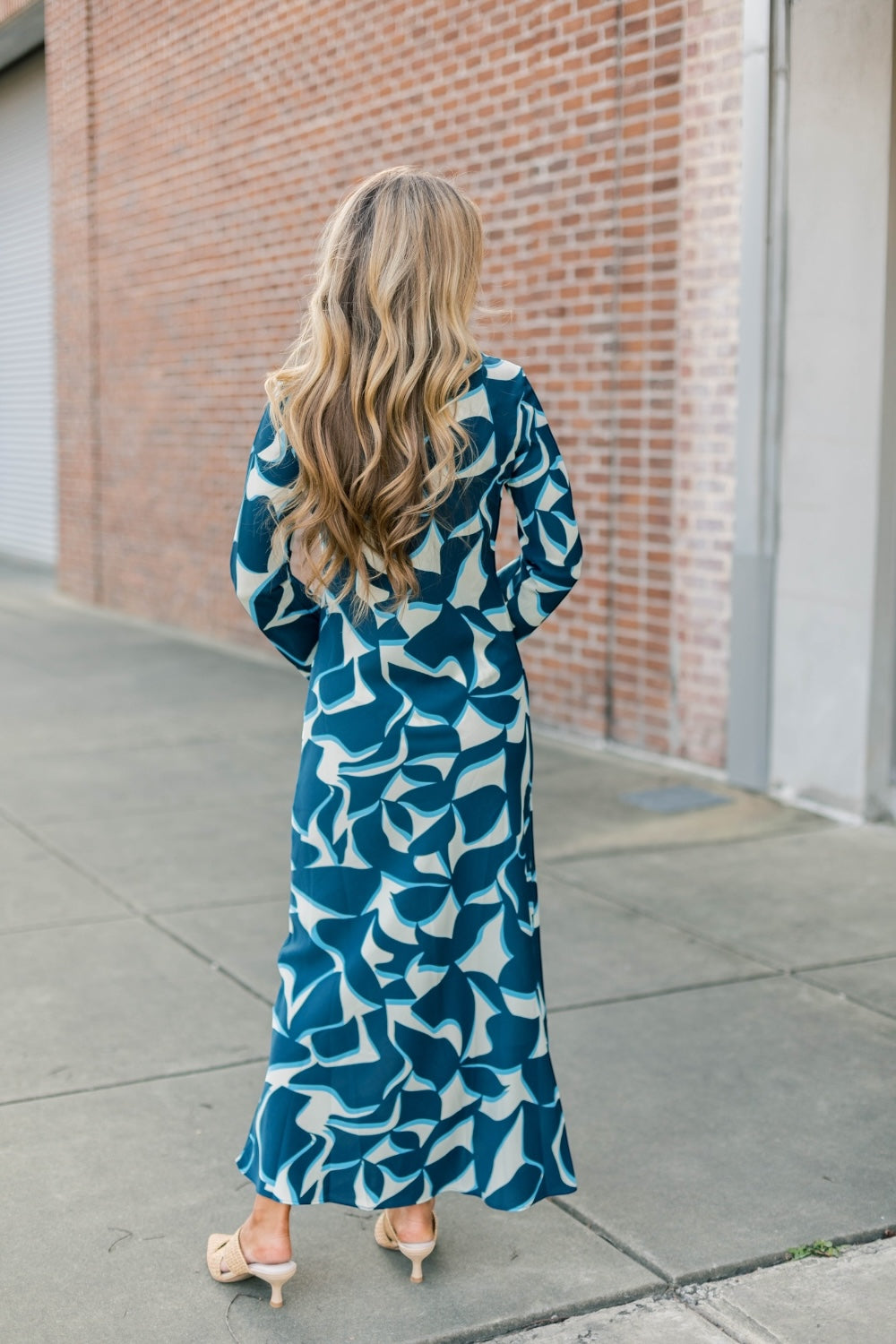 Giovanna Bias Blue Geometric Midi Dress