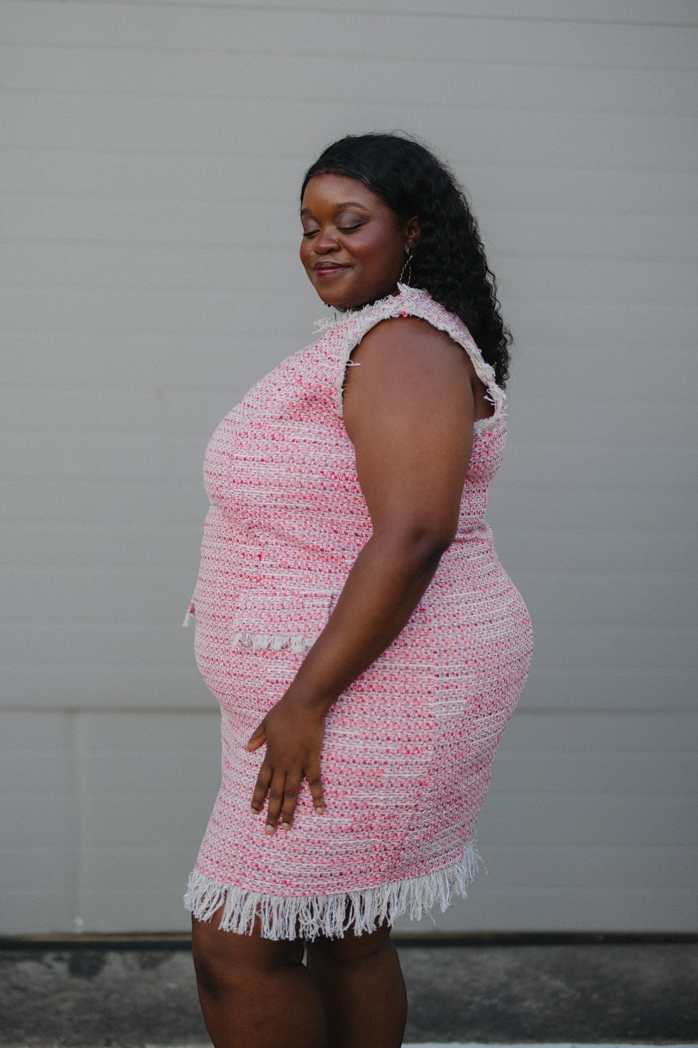 Tessa Tweed Frayed Hem Dress