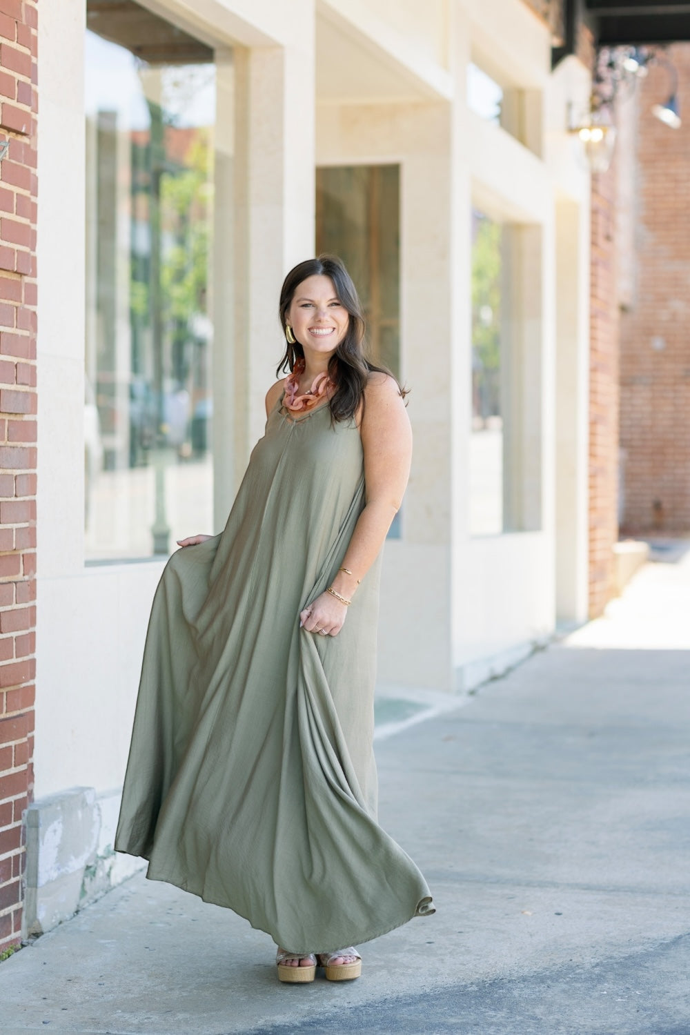 Tanya Taupe Textured Woven Maxi Dress