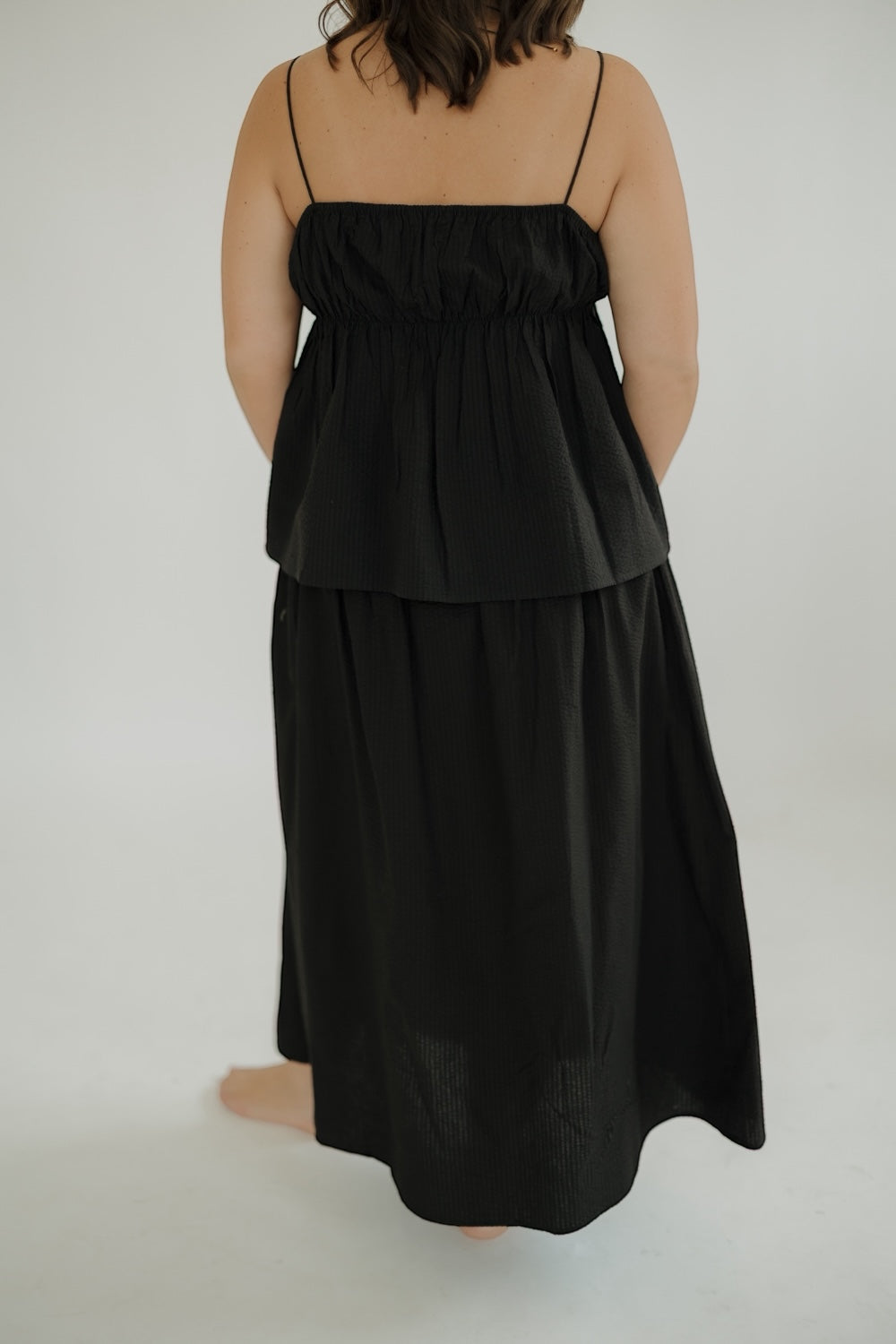 Black Seersucker Summer Maxi Skirt