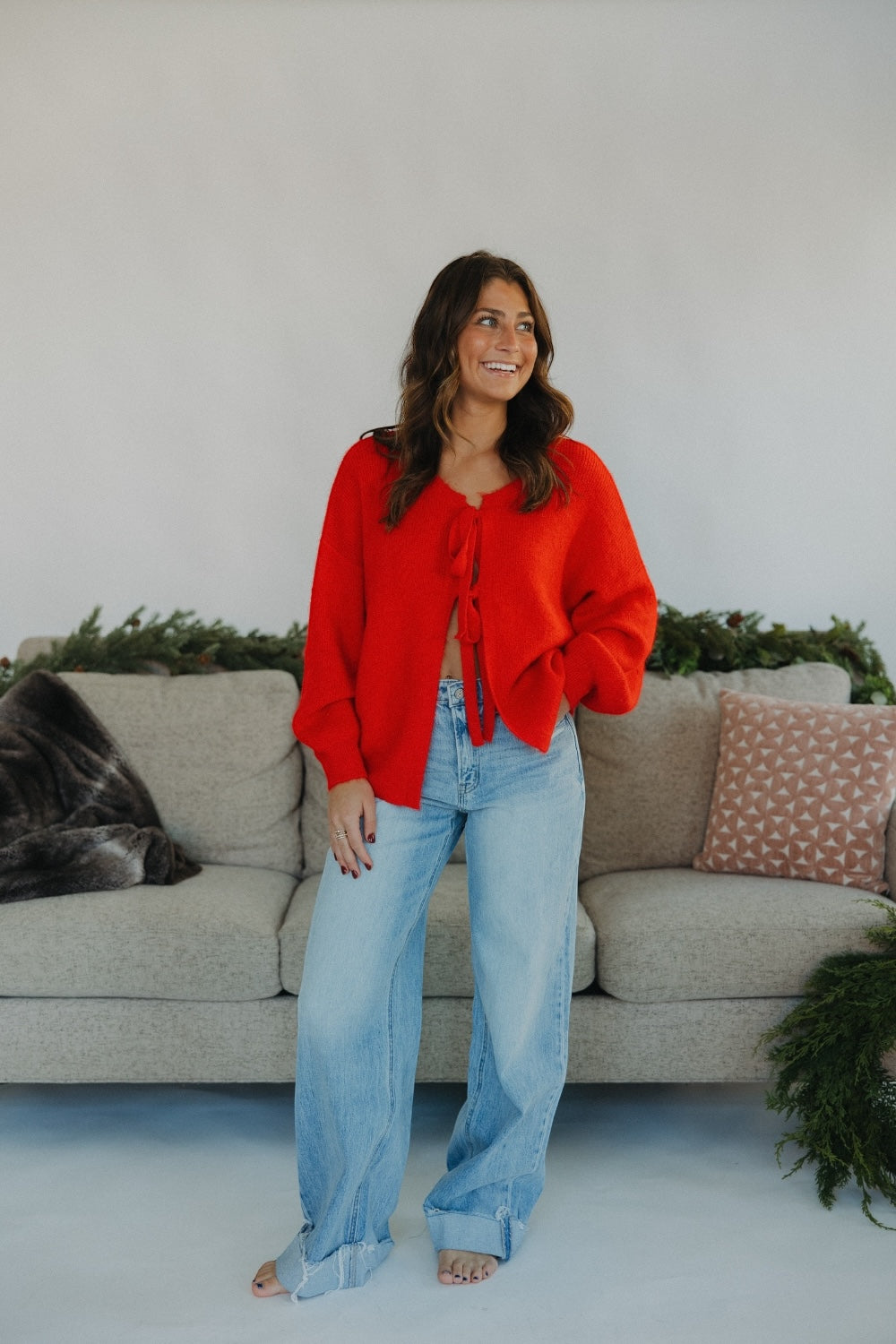 Rosie Tie Front Fuzzy Red Cardigan (S-3XL)