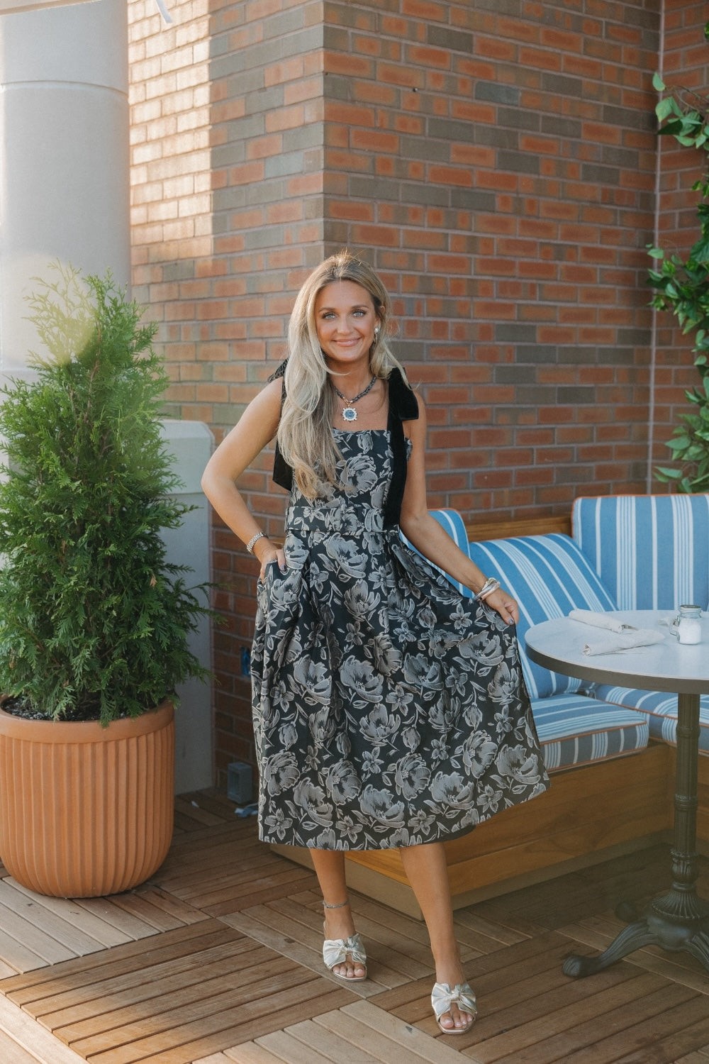 Lyla Jacquard Floral Dina Pleated Midi Dress (XS-XL)
