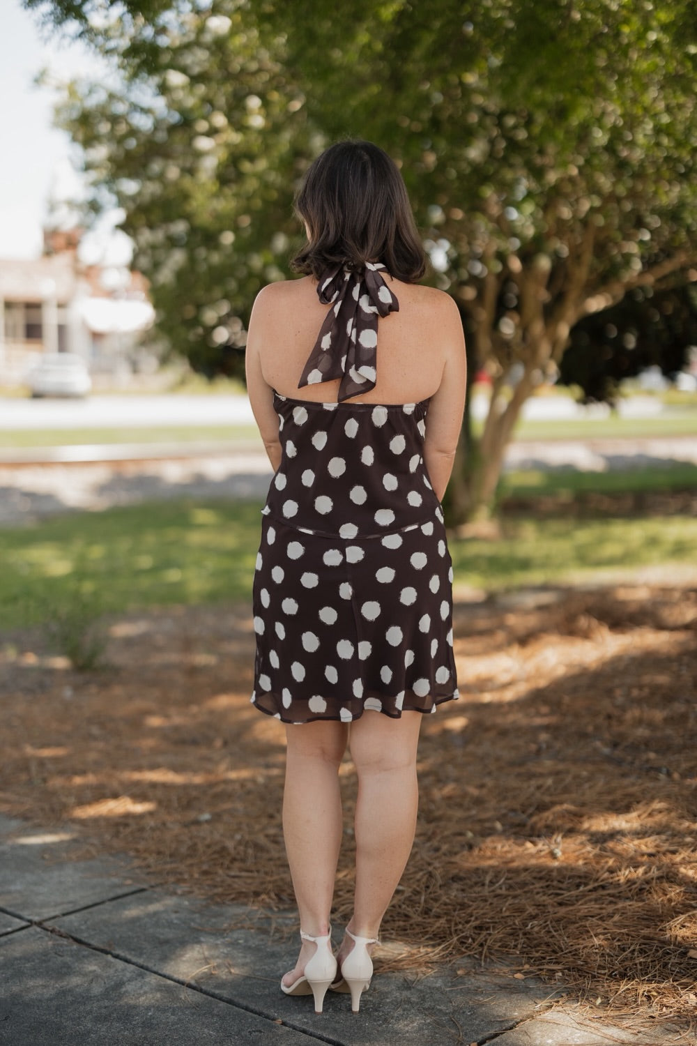 Grace Brown Polka Dot Halter Top