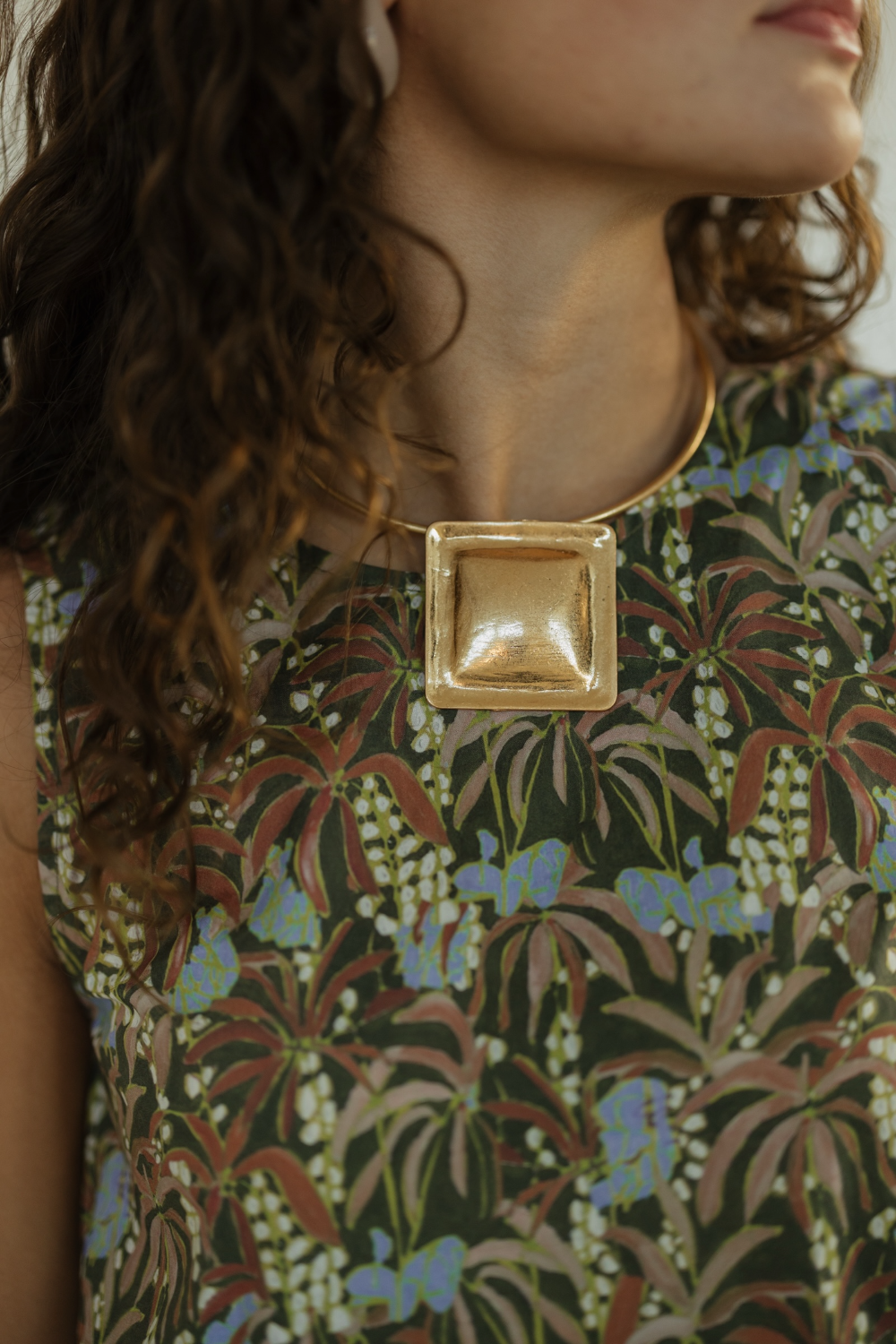 Textured Square Charm Collar Necklace