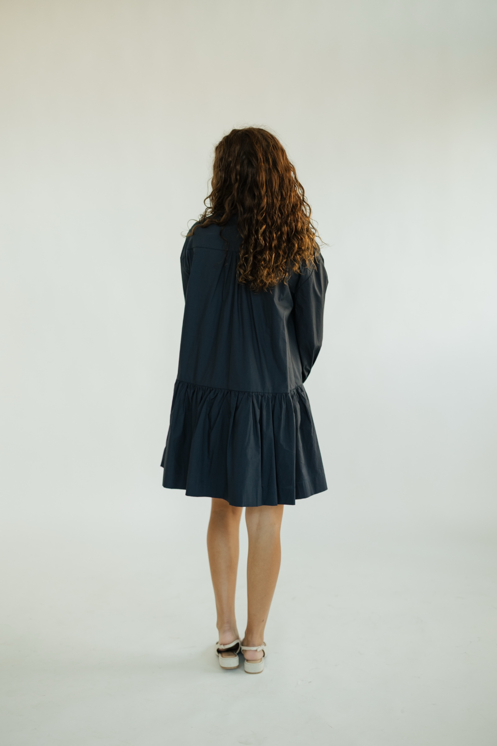 Navy Embroidered Button Down Mini Dress