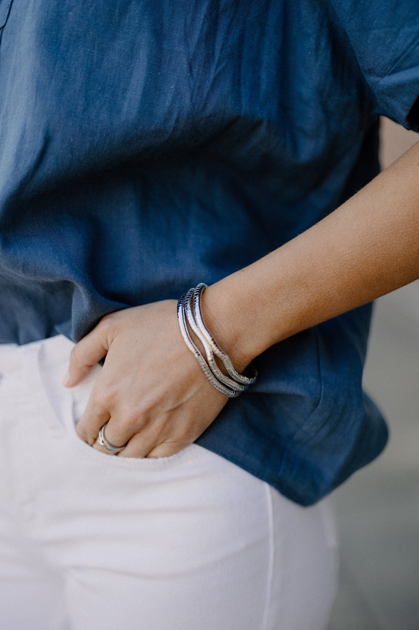 4mm Omega Chain Bracelet Set in Silver