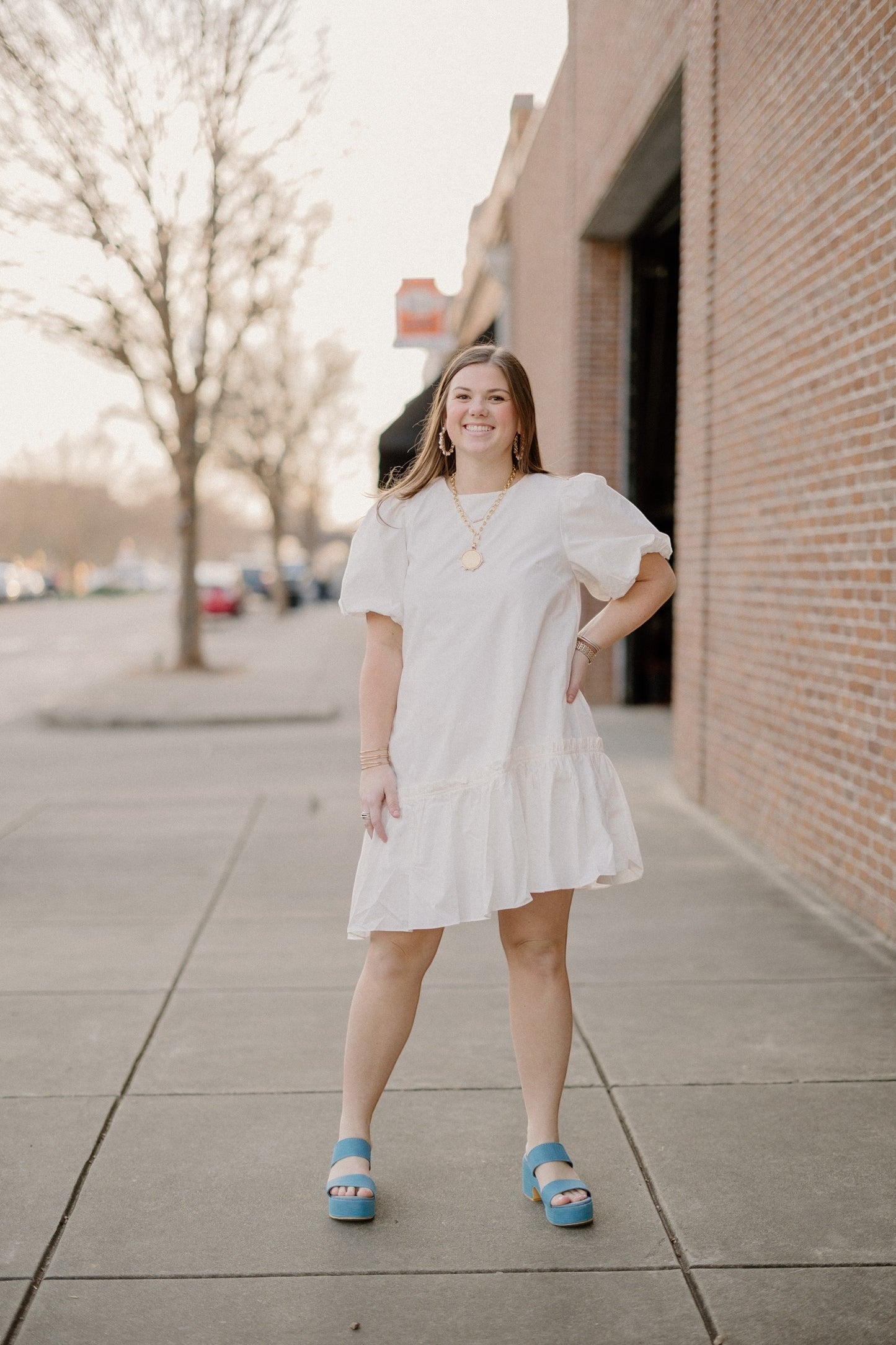 Kylie White Assymetrical Poplin Dress