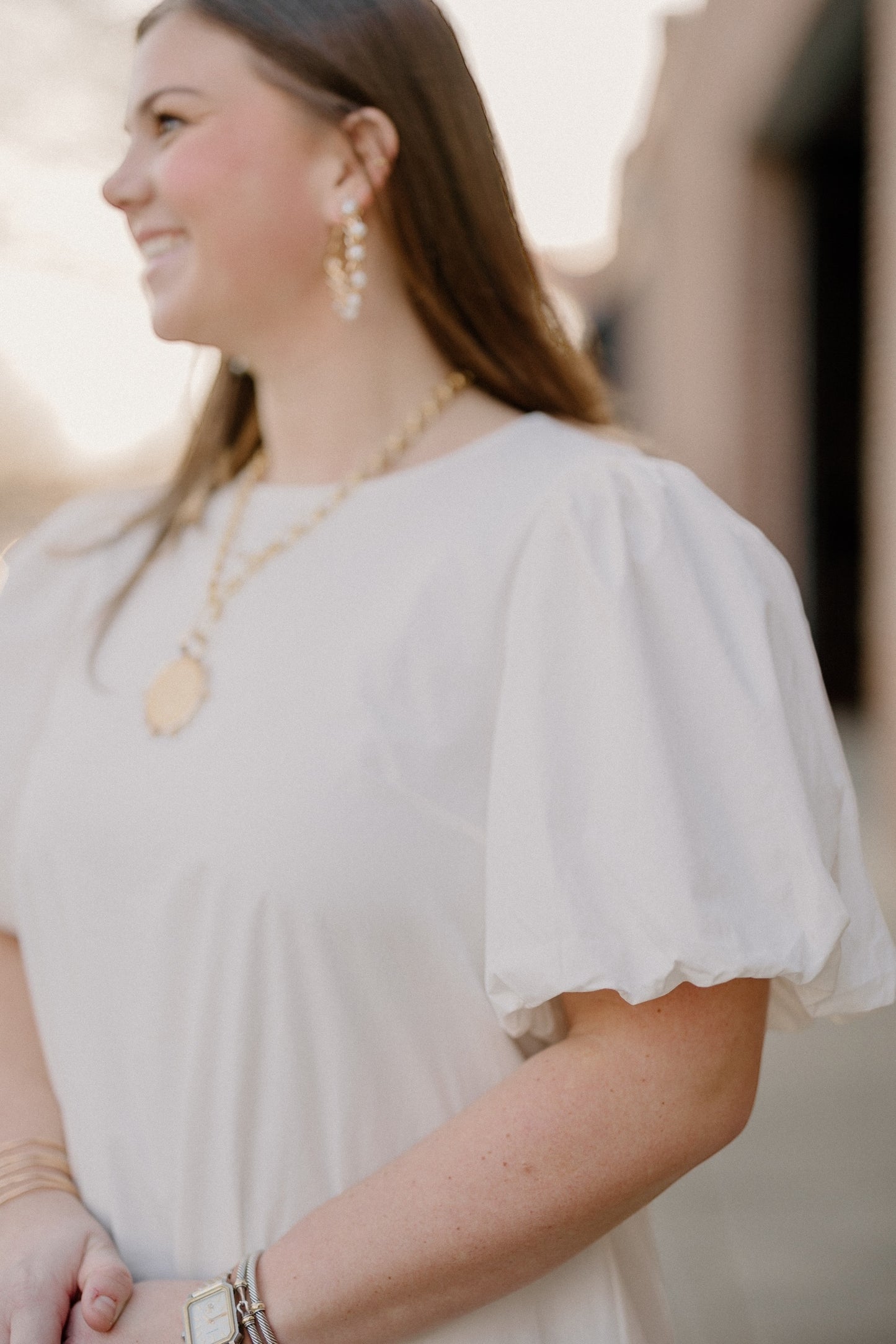 Kylie White Assymetrical Poplin Dress