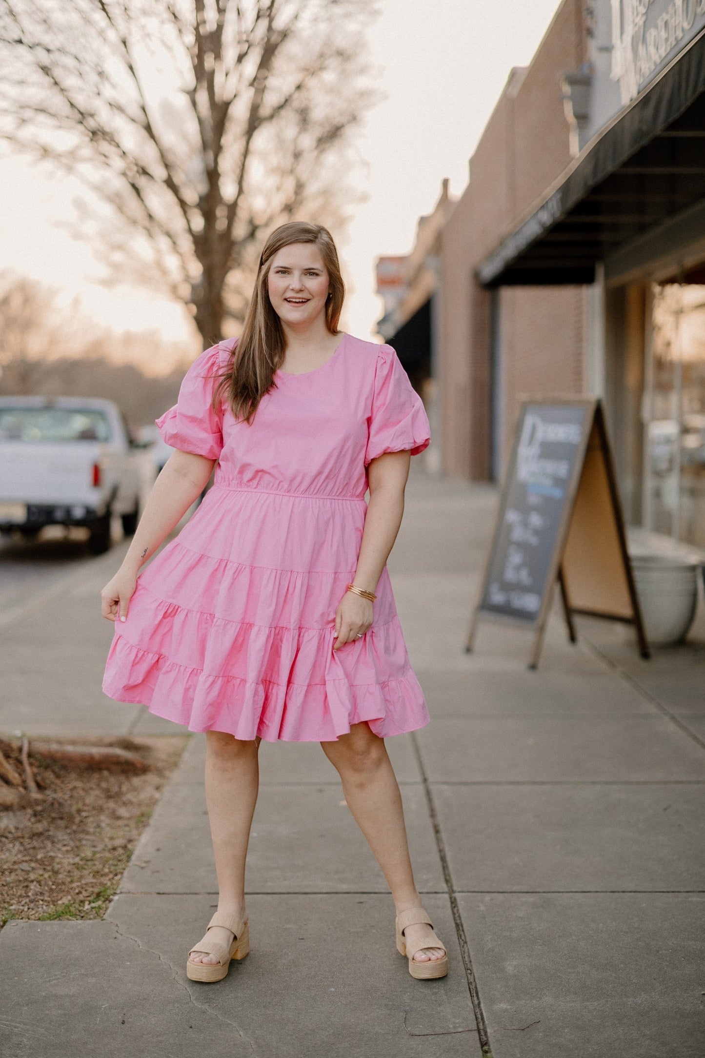 Hollie Tiered Tie Back Dress in Hot Pink (S-3XL)