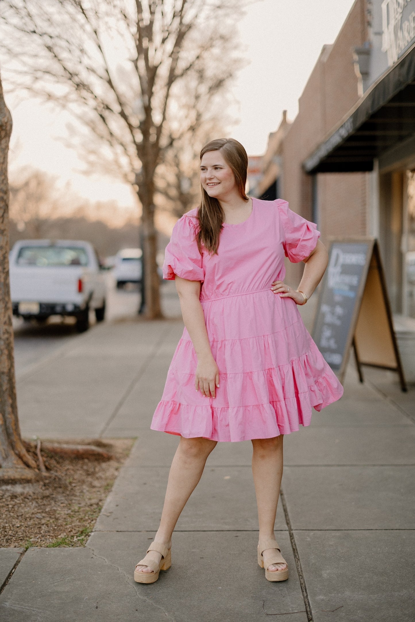 Hollie Tiered Tie Back Dress in Hot Pink (S-3XL)