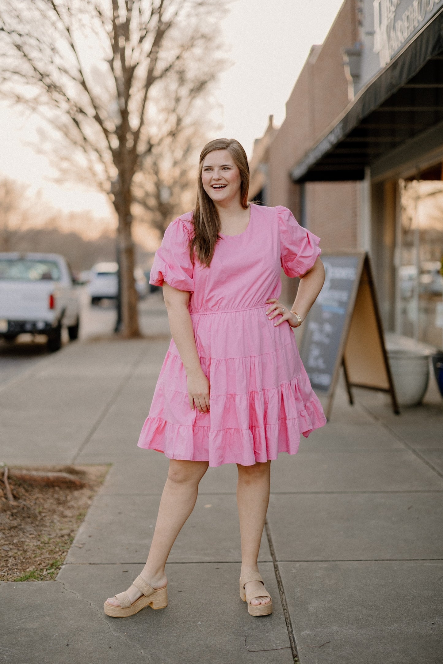 Hollie Tiered Tie Back Dress in Hot Pink (S-3XL)