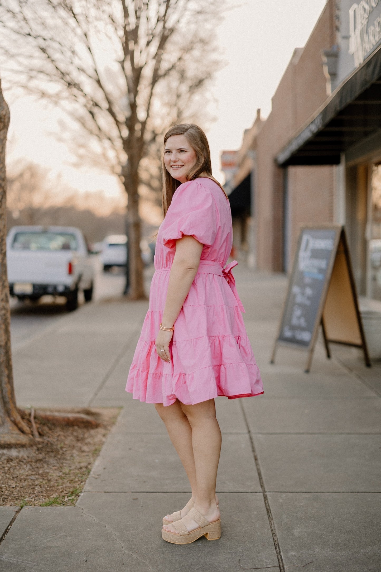 Hollie Tiered Tie Back Dress in Hot Pink (S-3XL)