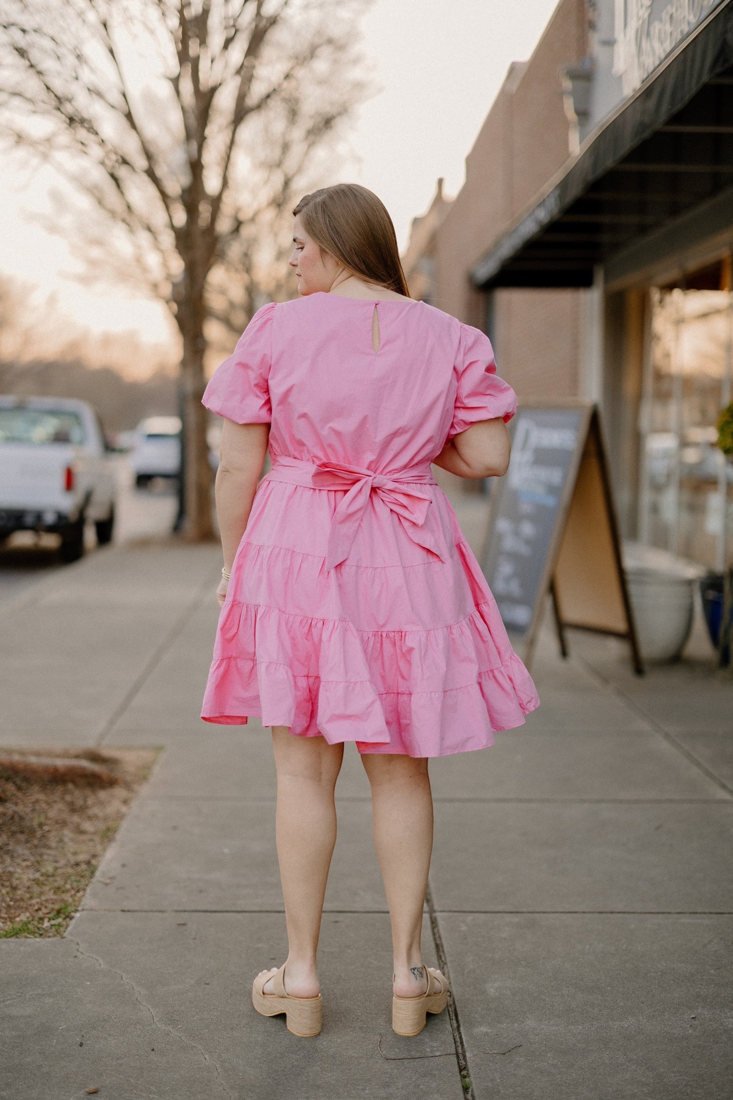 Hollie Tiered Tie Back Dress in Hot Pink (S-3XL)