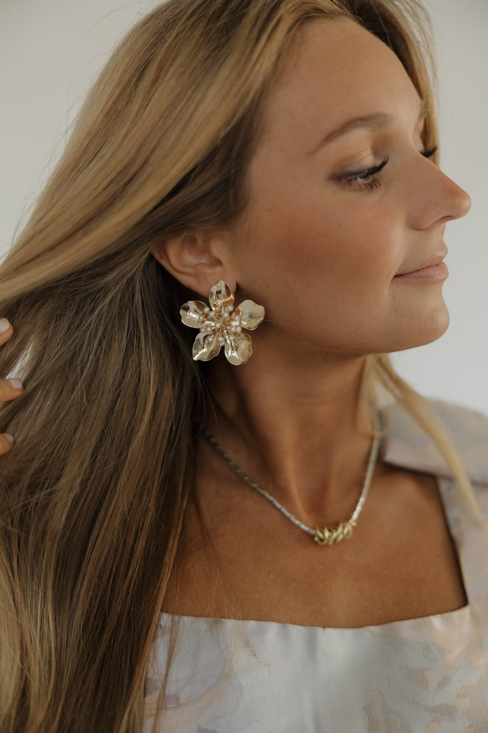 Bold Flower & Pearl Earrings