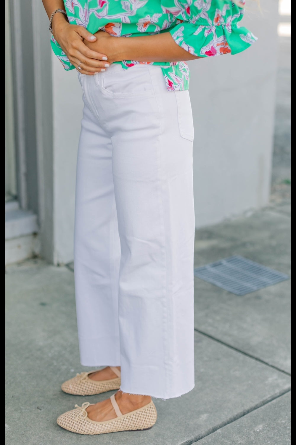 White High Rise Crop Wide Leg Jean