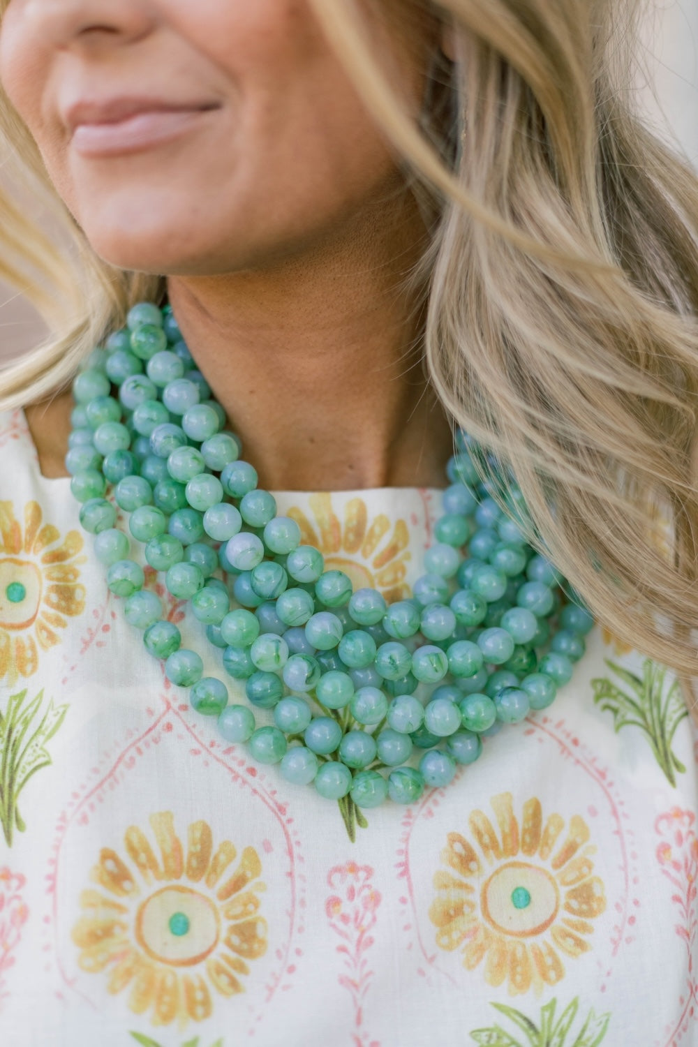 Olive Green Ball Beaded Necklace