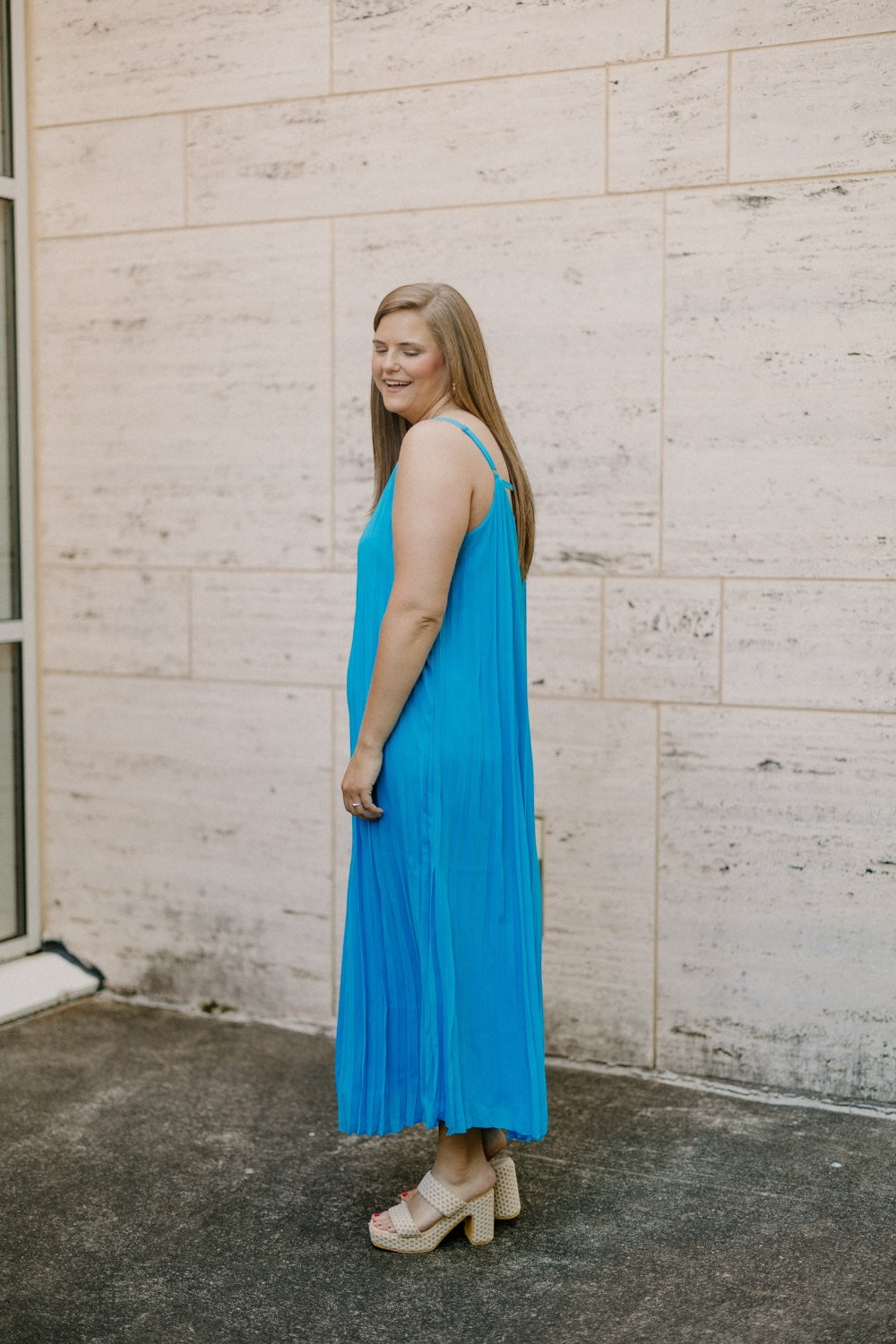 Bella Bright Blue Pleated Maxi Dress (1XL-3XL)