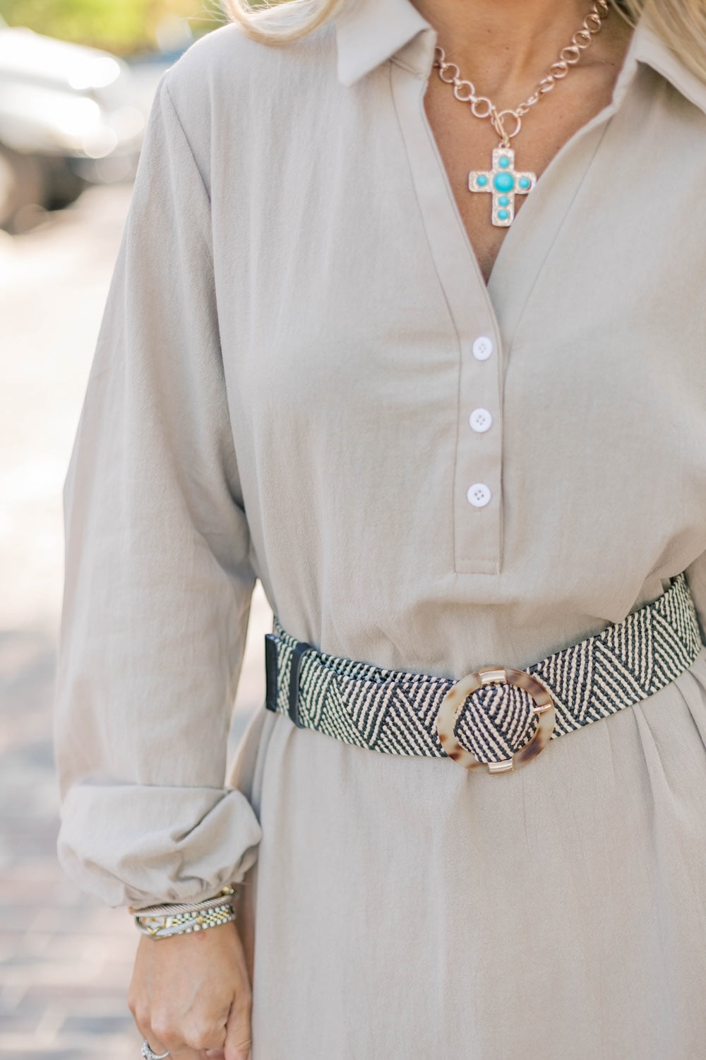 Black/Cream Raffia Belt
