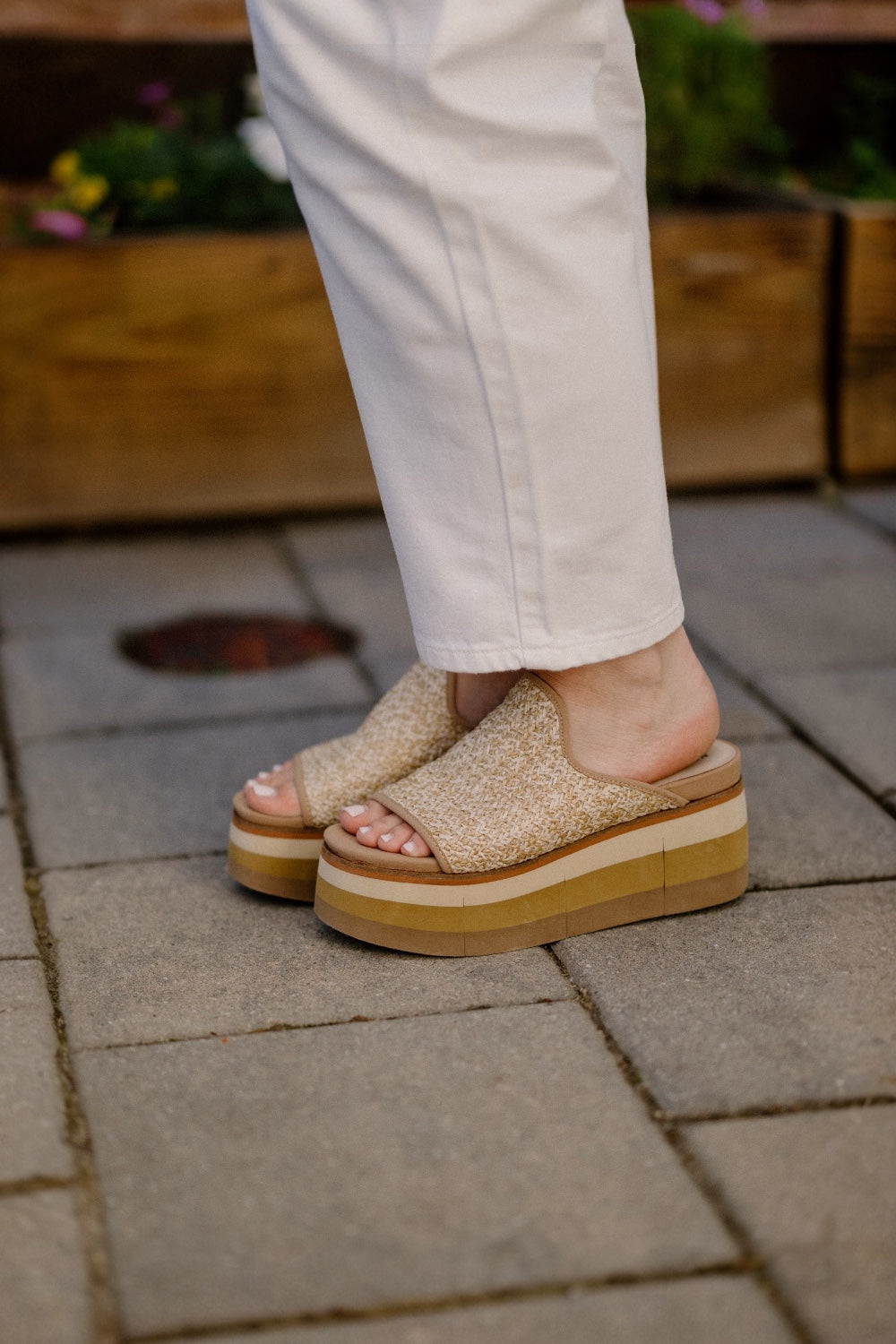 Flocci in Beige Platform Sandals by Naked Feet