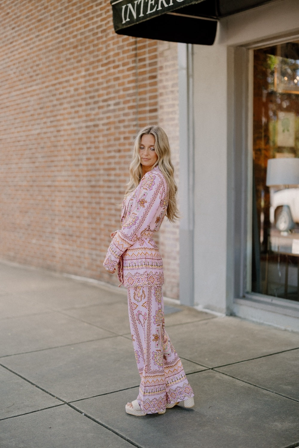 Paisley Print Linen Tie Waist Blazer