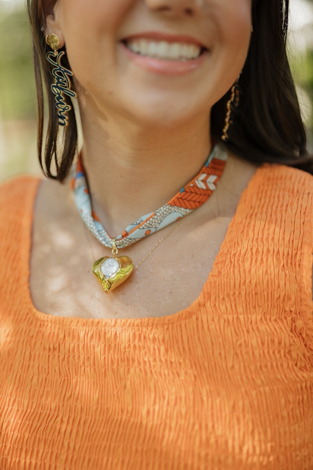 Orange Twilly Necklace with Heart Pendant