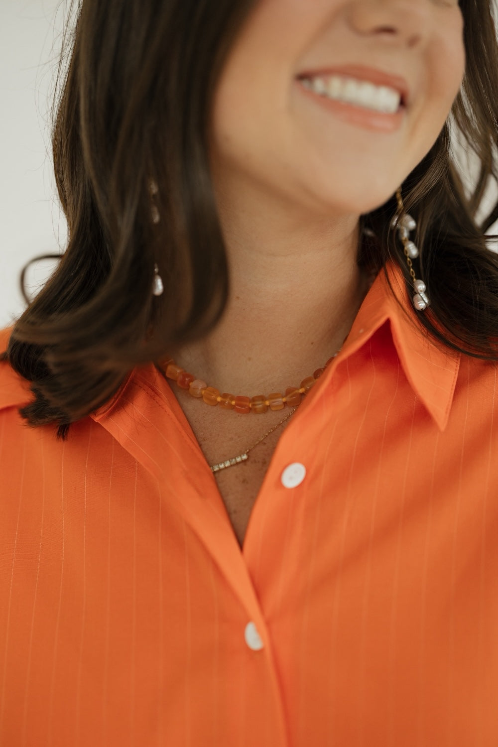 Orange Square Semi Stone Necklace