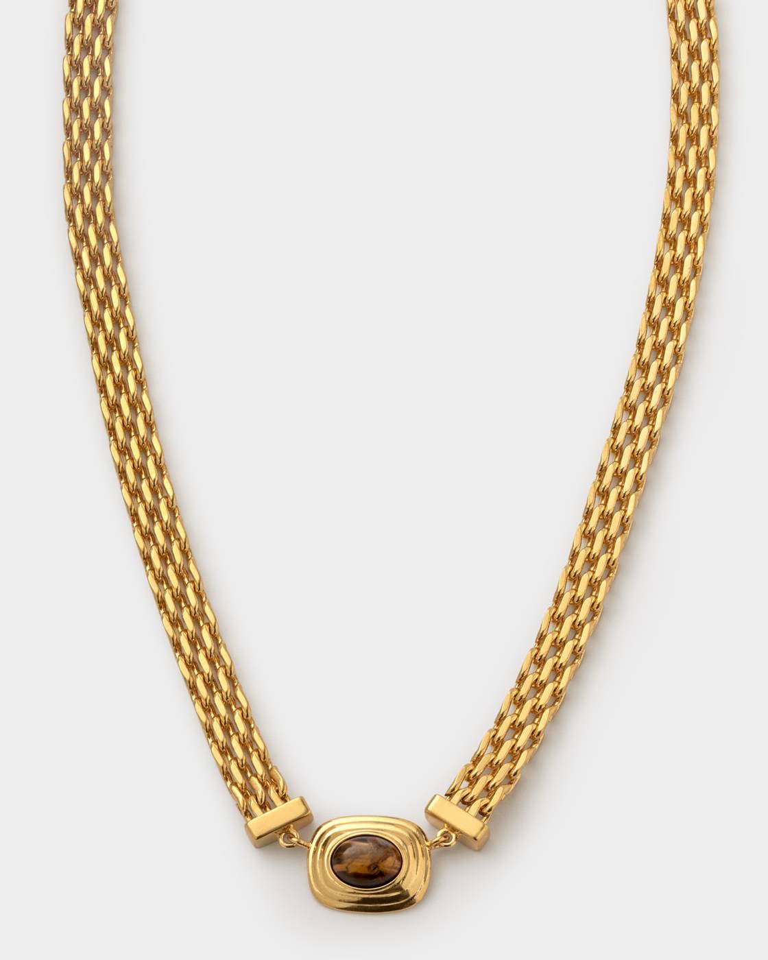 Tiger's Eye Gold Button Necklace