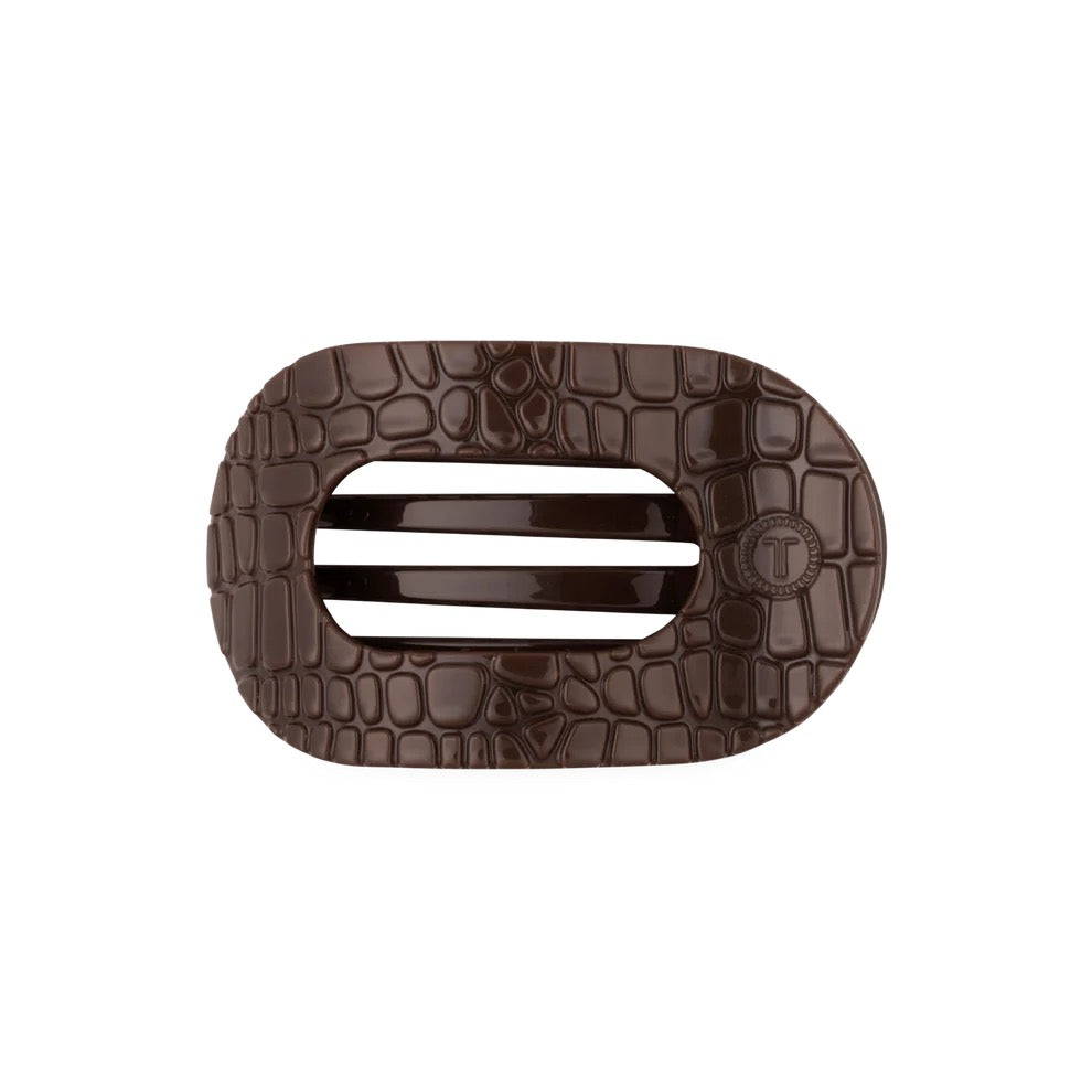 Medium Flat Round Hair Clip by Teleties - Brown Croc